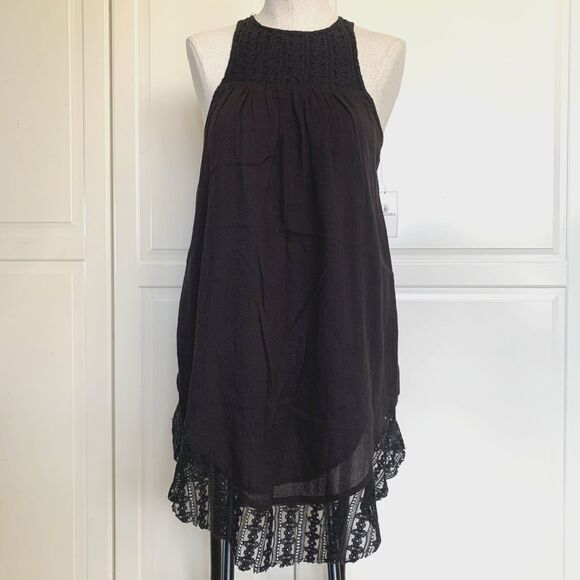 New Volcom Lace Accent Shift Dress Cotton Gauze Black Size XS - Picture 2 of 16